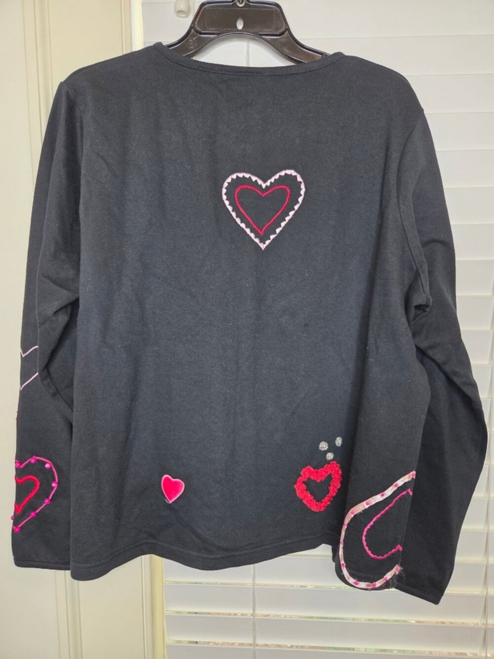 VTG 90s Michael Simon Womens Black Cardigan Hearts Embroidered M Beaded - Picture 8 of 9
